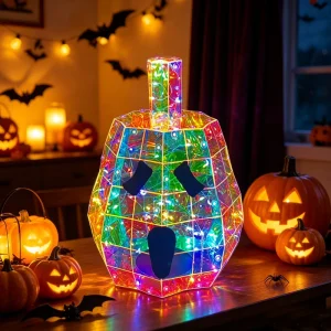 Illuminated Halloween Pumpkin Craft with USB LED Lights Eco friendly Reusable Handmade Indoor Decoration for Home & Bar Parties