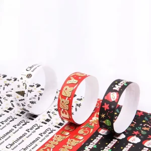 In Stock Printable Merry Christmas Tyvek Wristbands Paper Party Wristband for Event