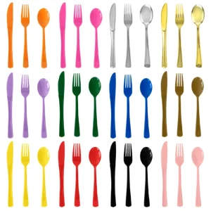 In stock Disposable Cutlery Cross border Colorful Tableware Birthday Parties Western style Forks Dessert Spoons 25Pcs Pack