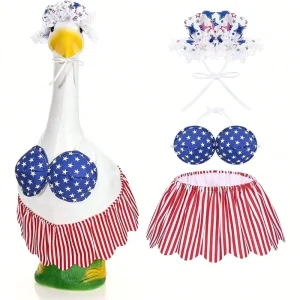 Independence Day Goose Clothes Patriotic Goose Costume Fits 23″ Goose Statue for USA 250th Anniversary Outdoor Yard Lawn Patio
