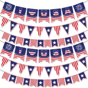 Independence Day Theme Paper Party Decoration Banner US National Day Pull Flag Triangle Set