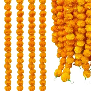 India Handmade Marigold Flower String Garland 5 Feet Long Pooja Wedding Christmas Decoration Diwali Decor for Graduation