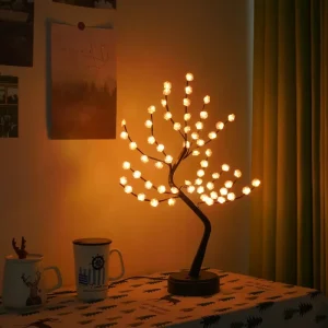 Indoor Black Stem Rose Tree Lamp with Dual Power Touch Control Mode Bedroom and Living Room Decorative Lamp Night Light