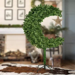 Indoor Festival Decor 6 FT Green PVC Crescent Artificial Moon Tree Ramadan Supplies