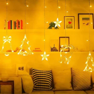 Indoor LED Star String Light 138LEDs 3.5M Festival Party Wedding Decoration Christmas Star Bell Tree Reindeer Window Curtain