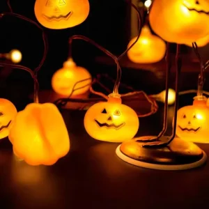 Indoor Outdoor Halloween LED String Lights IP44 Rated Warm White 20M Festoon Style Pumpkin Decorations for Festive Christmas