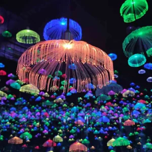Indoor/Outdoor Waterproof Optical Fiber LED Jellyfish Light IP68 Rated Christmas Holiday Decoration Hang Lamp