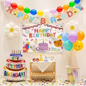 Indoor Room Decoration Durable Latex Balloon Set Happy Birthday Poster Backdrop for Boys Girls Kids Birthday Party Supplies
