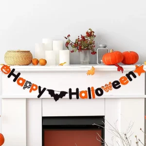 Indoor Use Fall Halloween Decor Reusable Eco friendly Felt Happy Halloween Banner for Wall Mantle Fireplace