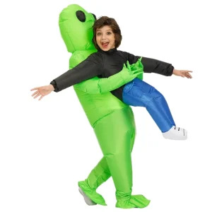 Inflatable Adult Alien Abduction Costume Green Plastic Durable Soft Human Figure Design One Size Reusable Indoor Use Diwali