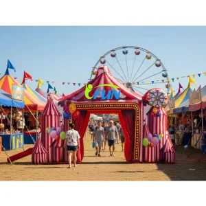 Inflatable Circus Archway Entrance Red and White Striped Carnival Theme Party Arch for Outdoor Event Festival Decorations