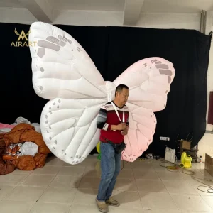 Inflatable Oxford Material White butterfly Backpack Suit with Led Light for Dance Party