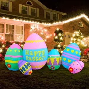 Inflatable Rabbit and Colored Easter Eggs for Parties