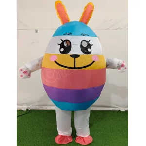 Inflatable Rainbow Easter Bunny Egg Costume Air Blown Cartoon Rabbit Outfit for Halloween Carnival Parade