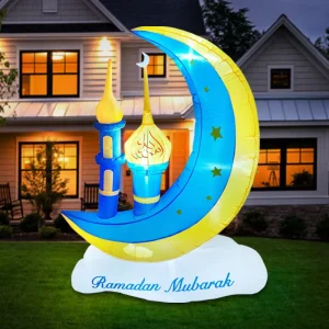 Inflatable Ramadan Decoration Muslim Holiday Crescent Moon Outdoor Decorations Holy Celebration Decorations with LED Lights