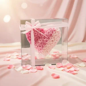 Ins Hot Selling Valentine’s Day Easter Graduation Christmas Preserved Rose Heart Shape Glass Gift Box for Home Wedding