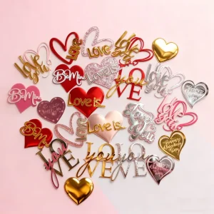 Ins Style ” Love Is ” Valentine’s Day Acrylic Cupcake Topper Valentine’s Day Theme Cake Decorations