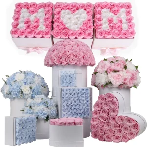 Interior Home Decoration Flowers Peony Bouquet Valentines Mother’s Day Gift Set Immortal Eternal Forever Preserved Roses in Box