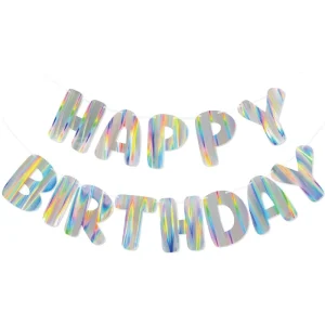 Iridescent Birthday Party Paper Banner “HAPPY BIRTHDAY” Iridescent Flag Party Decoration