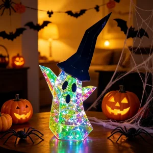 Iridescent Halloween Ghost LED Light Prismatic Holographic Spooky Party Supplies Luminous Eco friendly USB Powered Dimmable Home