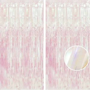 Iridescent Pink Foil Fringe Curtain Metallic Tinsel Streamer Backdrop Birthday Wedding Baby Shower Party Decor Customizable