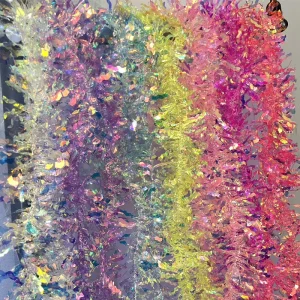 Iridescent Tinsel Garland 2M Holographic Rainbow Streamer for Christmas Wedding Party Decoration
