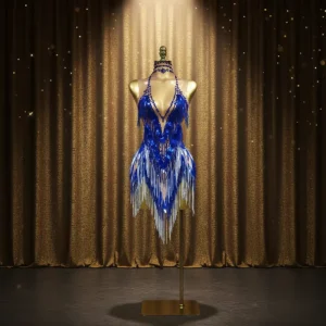 Iris Gradient Tassel Latin Dance Competition Costume Talent Performance Dress Prom Performance Costume