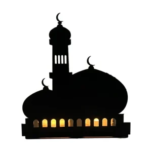 Iron Candle Castle Muslim Mosque Light Atmosphere Candlestick Festive Decoration Craftsmanship for Ramadan Festival