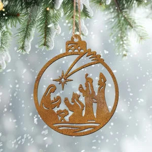 Iron Nativity Scene and Christmas Tree Decorations Vintage Country Style Laser cut Hanging Ornaments holiday Parties home Décor