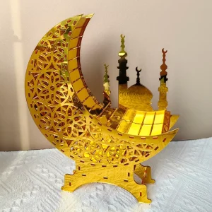 Islamic Acrylic Luminous Ornament Festival Decoration Gold with LED Light Festival Party Islamic Lighting Decoration Table