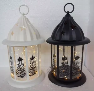 Islamic Calligraphy LED Lantern Decorative Lights for Ramadan and Eid Mubarak Festival White Black Home Decoration Made of Plastic