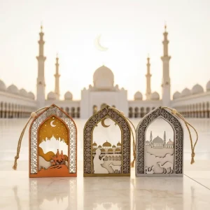 Islamic Muslim Arch Wall Art Party Decor Ornaments Wooden Hanging Wood Festival Pendants Display Gifts and Decorations