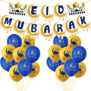 Islamic Muslim Festival Party Decoration Supplies Moon Festival Latex Balloon Paper Banner Set Eid Ramadan Mubarak Decoration