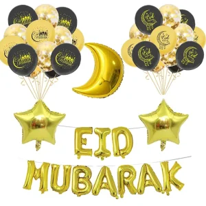 Islamic Muslim Festival Party Decoration Supplies Moon Star Latex Balloon Foil Ballon Banner Set Eid Ramadan Mubarak Decorations