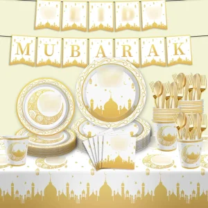 Islamic Party Supplies 16Person Paper Plates Cups and Decor Banners
