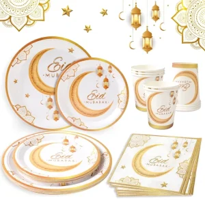 Islamic Ramadan Party Tableware Set Disposable Paper Plates Napkins 7inch 9inch for Eid Mubarak Muslim Party Decoration Supplies