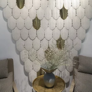 Italian Gold Luxury Modern Home Decor White Porcelain Leaf Shape Ceramic Wall Hanging Art Plant Modern Living Room