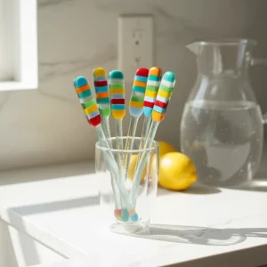 Italian style Murano art rainbow colored handmade glass cocktail stirrers suitable for bar party drinks