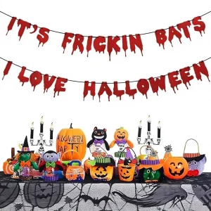 It’s Frickin Bats Halloween Blood Drop Design Banner Party Decoration Glitter Pull Flag QH 206