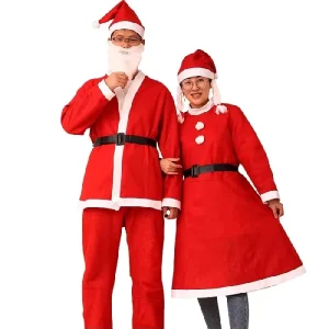 JQ Adult Santa Claus Costume 5 Piece Set New Design Red White Christmas Suit with Beard Hat for Holiday Party Fancy Dress