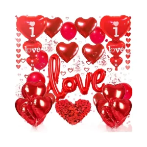 JUXINDA Valentine’s Day Decoration Set Red Heart Balloons Wedding Anniversary Decorations Engagement Party Decorations