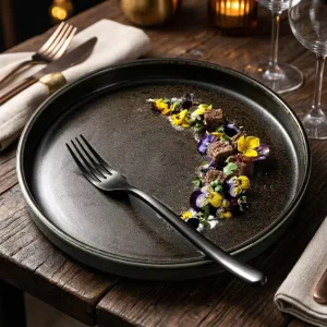 Japanese Rustic Ceramic Platter Set Matte Black Porcelain Tableware For Hotel Restaurant Buffet Fine Dining