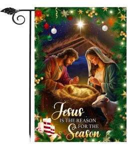 Jesus Is Reason Season Christian Religious Nativity Christmas Polyester Double Sided Outdoor 12×18 Banner Yard Garden Flag