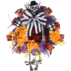 Jiatao Outdoor Holiday Decoration Horror Party Ornaments Wreath Halloween Skeleton Front Door Hanging Flower Garland