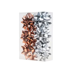 Jintai Factory Reasonable Price Direct Sales New Arrival Silver Rose Gold Mixed Color 12pcs Ribbon Star Bow for Gift Packaging