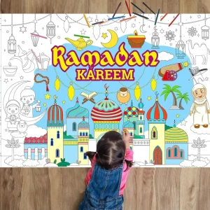 Jumbo Ramadan Coloring Poster Custom DIY Coloring Tablecloth Banner for Middle Eastern Festival Party Wall Art Decor