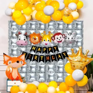 Jungle Animal One Piece Foil Balloon Happy Birthday Balloon Set Durable 4 color Printed Kids’ Birthday Party Block Background