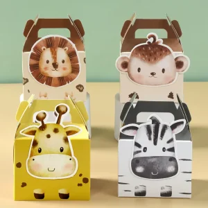 Jungle Animal Paper Candy Box Birthday Party Decoration Gift Packing Box Wild One Baby Shower Gift Box for Kids Birthday