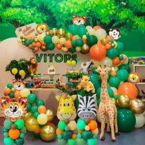 Jungle Animal Theme Green Latex Helium Compatible Balloon Chain Set for Kids Birthday Party Events Decoration