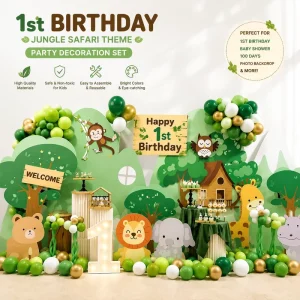 Jungle Safari Theme Baby First Birthday Backdrop Balloon Garland Kit Forest Animal Party Decoration Supplies For Kids